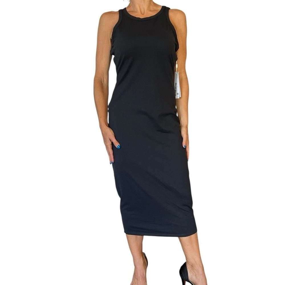 525 America Black Essential Tank Dress Sleeveless Midi Stretch Medium NWT
